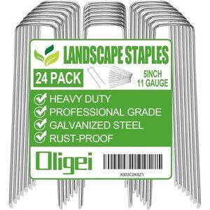 24 Pack Garden Stakes U-Shaped Tent Stakes Galvanized Landscape Staples
